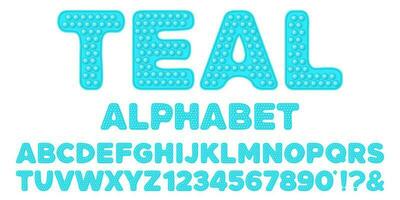 Popping toy font design - alphabet and numbers set in style of trendy silicon fidget toys in bright colors. Bubble sensory letters. Isolated cartoon vector illustration.