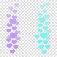 A set of likes in the live stream is a flying up icon heart. The likes user counter for online videos. Purple and blue hearts in fashionable pastel colors. Vector illustration for social media