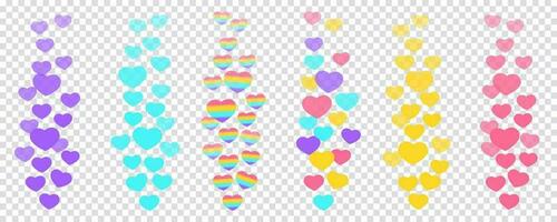 A set of likes in the live stream is a flying up icon heart. The likes user counter for online videos. Multicolored fashionable hearts in bright colors. Vector illustration for social media bloggers.