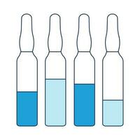 icono de covid-19 vacunación, cuatro botellas de vacuna para un médico póster en sombras de azul. vector ilustración en el estilo de un plano icono aislado en un blanco antecedentes.