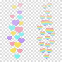 A set of likes in the live stream is a flying up icon heart. The likes user counter for online videos. Multicolored and gradient hearts in fashionable pastel colors. Vector illustration