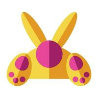 Happy Easter rabbit in flat style pink and yellow isolated on white background. Greeting card or banner with bunny in bright colors. Square format, vector illustration.