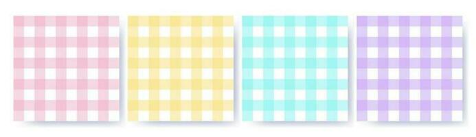 Gingham seamless pattern set in pastel colors. Vichy design with hearts for Easter holiday textile decorative. Checked pattern for fabric - picnic blanket, tablecloth, dress, napkin. Vector