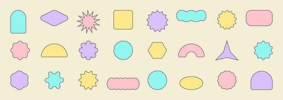 A set of stickers and patches with copy space in retro pop style colorful pastel colors with a stroke. Cool graphic background design elements. Simple isolated vector shapes