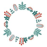 alegre Navidad floral redondo marco con invierno plantas marco - guirnalda en plano estilo. ilustraciones con botánico símbolos de fiesta - pino, hojas, cono, baya en rojo, verde colores. vector
