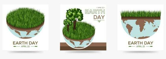 Happy Earth day - set of vector eco illustrations of an environmental concept to save the world. Concept vision on the theme of saving the planet. Suitable for social media post, stories, web banner.