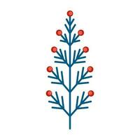 Simple minimalistic blue-green branch with red berries. Floral collection of elegant plants for seasonal decoration . Stylized icons of botany. Stock vector illustration