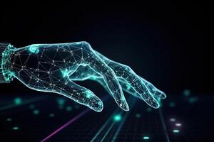 Hand of a robot and human connected to The metaverse universe,Digital transformation conceptual for next generation technology era. illustration photo
