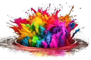 Holi powder color splash paints round border isolated on white background colorful explosion illustration photo