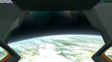 Sci-Fi spaceship command room Earth view. video