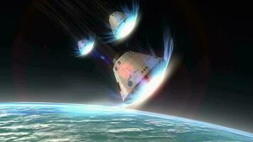 Multiple space capsules descending, module, science, space, technology video