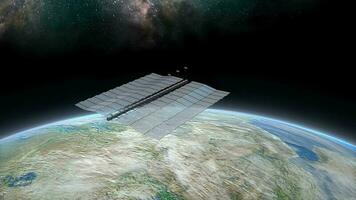 Artist concept space solar farm above earth. video