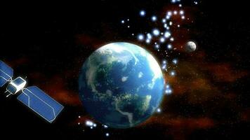 Satellite orbiting earth, global, telecomunication, internet, outernet. video