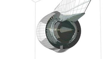 Commercial jetliner engine 3D wireframe. video