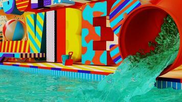 3d beatiful animation of a swimming pool with a water togoban, with summer vibes letters. Summer concept. photo