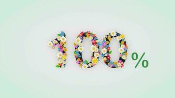 Numerical digit floral animation, 100 percent. video