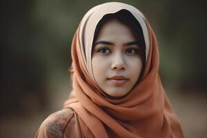 Portrait of beautiful asian muslim woman wearing traditional clothing. . photo