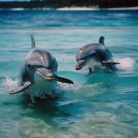 Wild happy dolphins in their natural habitat photo