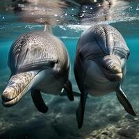 Wild happy dolphins in their natural habitat photo