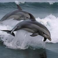 Wild happy dolphins in their natural habitat photo