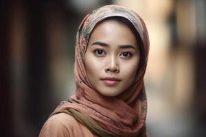 Portrait of beautiful asian muslim woman wearing traditional clothing. . photo