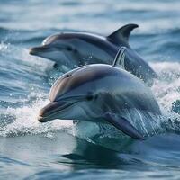 salvaje contento delfines en su natural habitat ai generado foto
