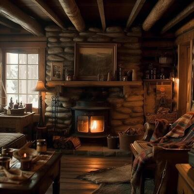 Premium AI Image  This log cabin living room is the epitome of cozy  relaxation with its woodsy decor warm fireplace Generated by AI