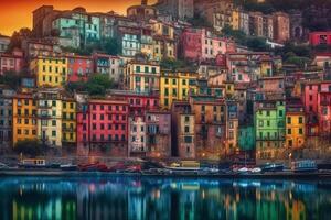 Colorful cityscapes, many homes in different colours photo