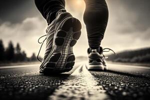 Man runner feet running on road close up illustration photo