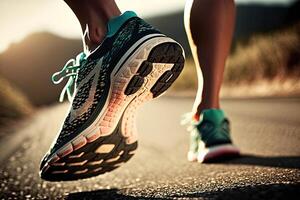 runner girl feet running on road close up illustration photo