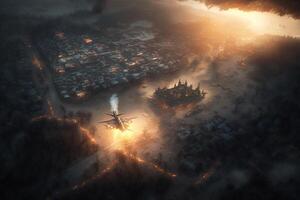 russia aerial attack to ukraine illustration photo