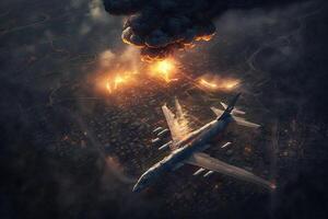 Rusia aéreo ataque a Ucrania ilustración generativo ai foto