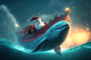 santa claus sleigh being pulled by a christmas dolphin photo