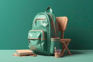 School desk with school accessory and backpack illustration photo