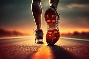 Man runner feet running on road close up illustration photo