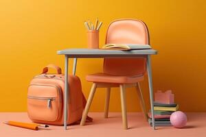 School desk with school accessory and backpack illustration photo