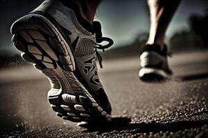 Man runner feet running on road close up illustration photo