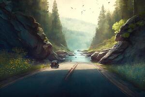 Peaceful landscape, Slowing down the journey concept diving in nature, finding a balance and sense of peace between work and life illustration photo