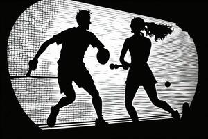 Silhouette outline of a man and woman playing pickleball illustration photo