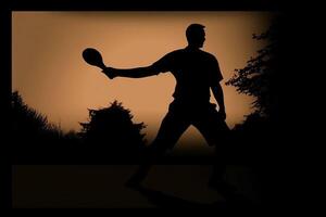 Silhouette outline of a man playing pickleball illustration photo