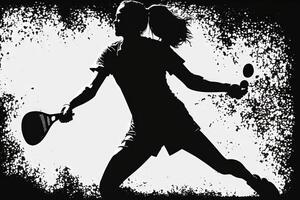 Silhouette outline of a woman playing pickleball illustration generative ai photo
