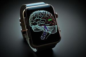 smart watch of the future connected to brain illustration photo