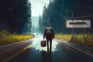 Peaceful landscape, Slowing down the journey concept diving in nature, finding a balance and sense of peace between work and life illustration photo
