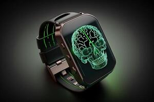 smart watch of the future connected to brain illustration photo
