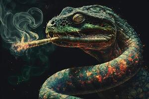 serpiente animal de fumar marihuana hierba ilustración generativo ai foto