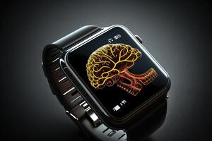 smart watch of the future connected to brain illustration photo