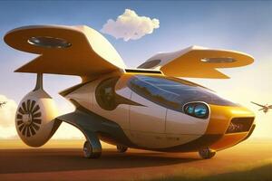 solar motorizado volador coche de el futuro con avanzado solar tecnología a generar elevar, permitiendo para libre de emisiones, vertical quitarse y aterrizaje ilustración generativo ai foto