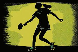 silueta contorno de un mujer jugando pickleball ilustración generativo ai foto