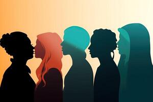 profile silhouette of women on colorful background illustration photo
