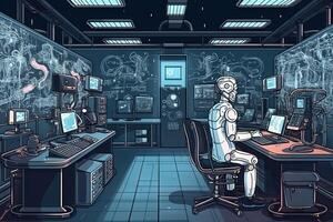 robot scientist in a laboratory conduct experiment illustration photo